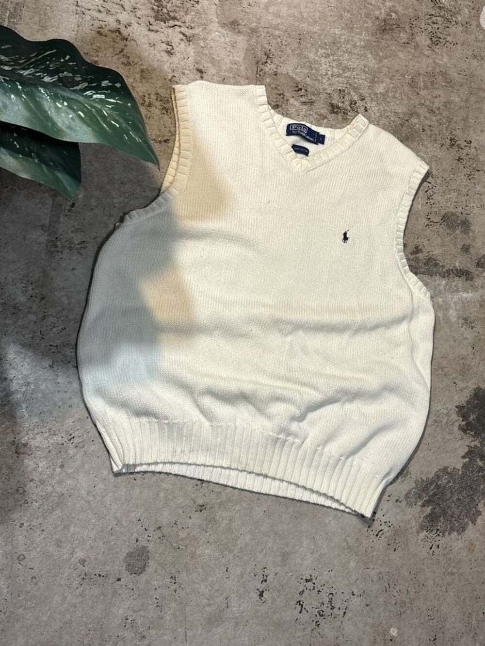 Polo Ralph Lauren V-Neck Sweater Vest Size L Cream Cotton
